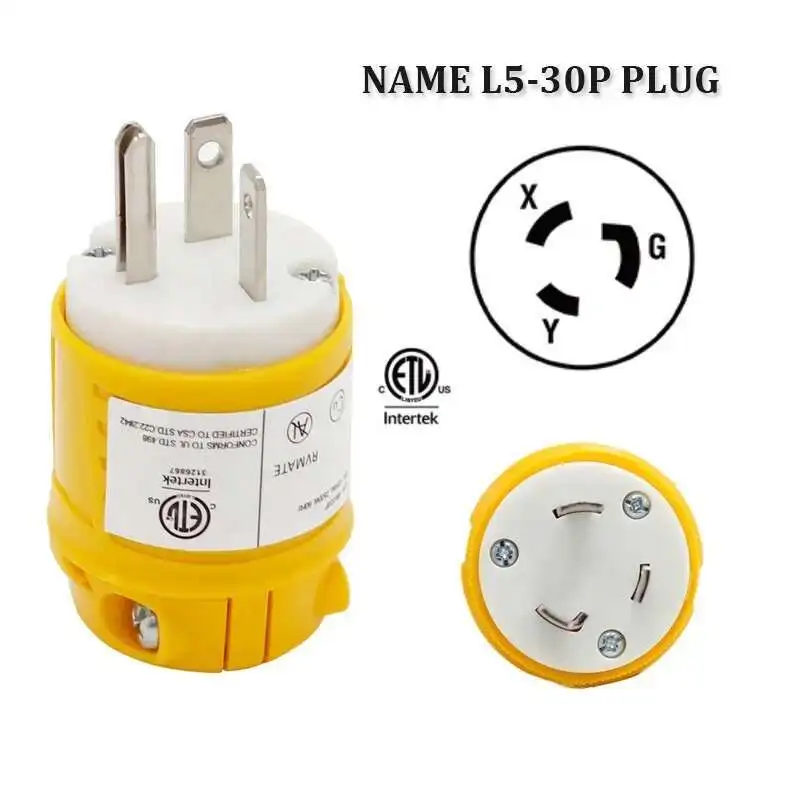 

RM-L305P Yellow 30A 250V NEMA 5 30P American Straight Blade Standard Replacement Plug Industry Outlet For Generator Aviation