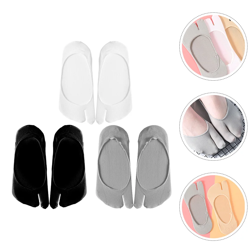 3 Pairs Tabi Socks Toe Separator for Women Mini Crew Holding Hands Stockings Women's