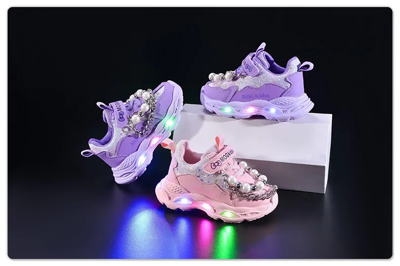 2026 Neue Frühling-Herbst Mädchenschuhe LED Prinzessinnen-Schuhe Kinder-Sportschuhe mit Weicher Sohle Weihnachts-/Halloween-Geschenke – Detail 3