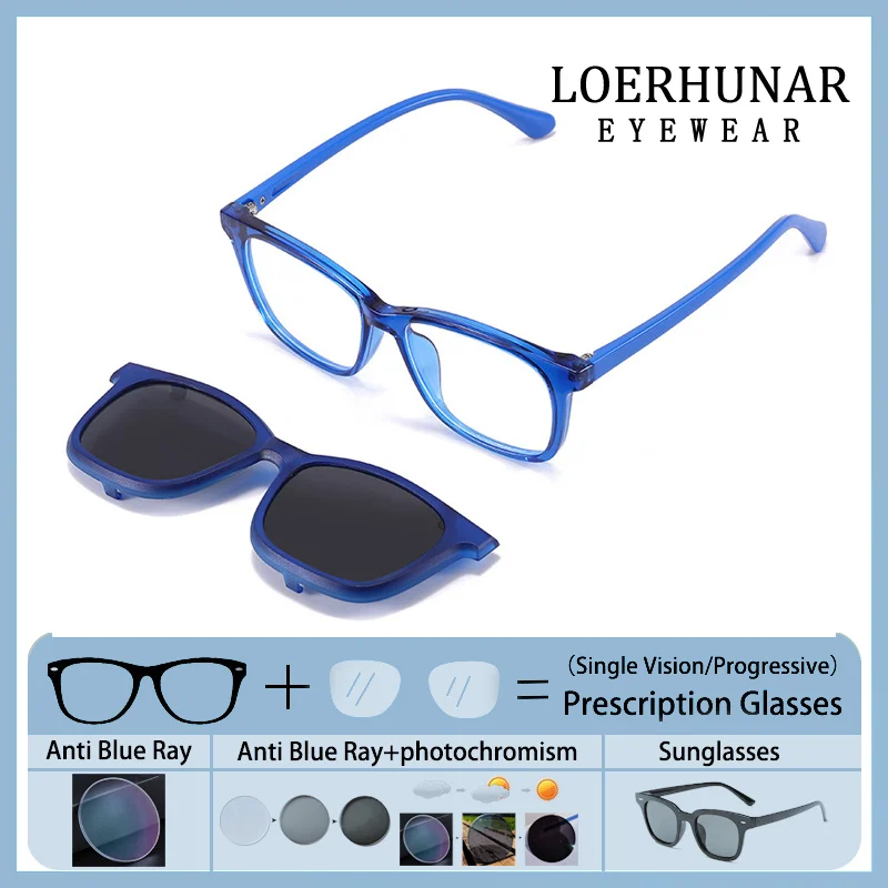 

New Set of Glasses Square Frame Dual-purpose Anti Blue Light Prescription Myopia Photochromic Polarized Light Children Eyeglass