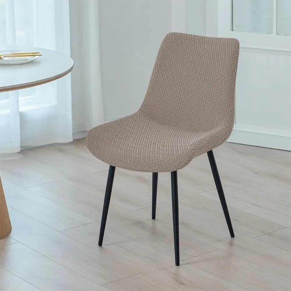 Jacquard Fabric Chair Cover Solid Color Elastic Edge Curved Back Slipcover Washable Curved Design Elastic Chair Cover