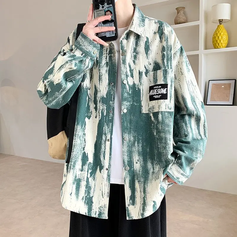 

2026 Новая мужская весенняя универсальная рубашка с лацканами, мужские свободные повседневные рубашки большого размера, мужская куртка с длинными рукавами M-3xl