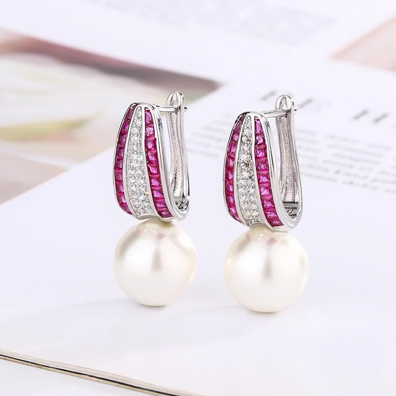 

New Gold-Plated Gemstone Pearl Elegant Earrings Drop Studs 12mm Wholesale