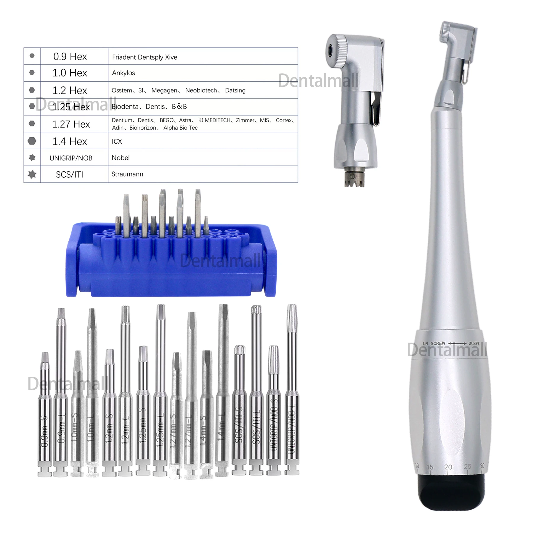 Dental Universal SD Torque Driver Torque Wrench Handpiece Surgident 16 Drivers