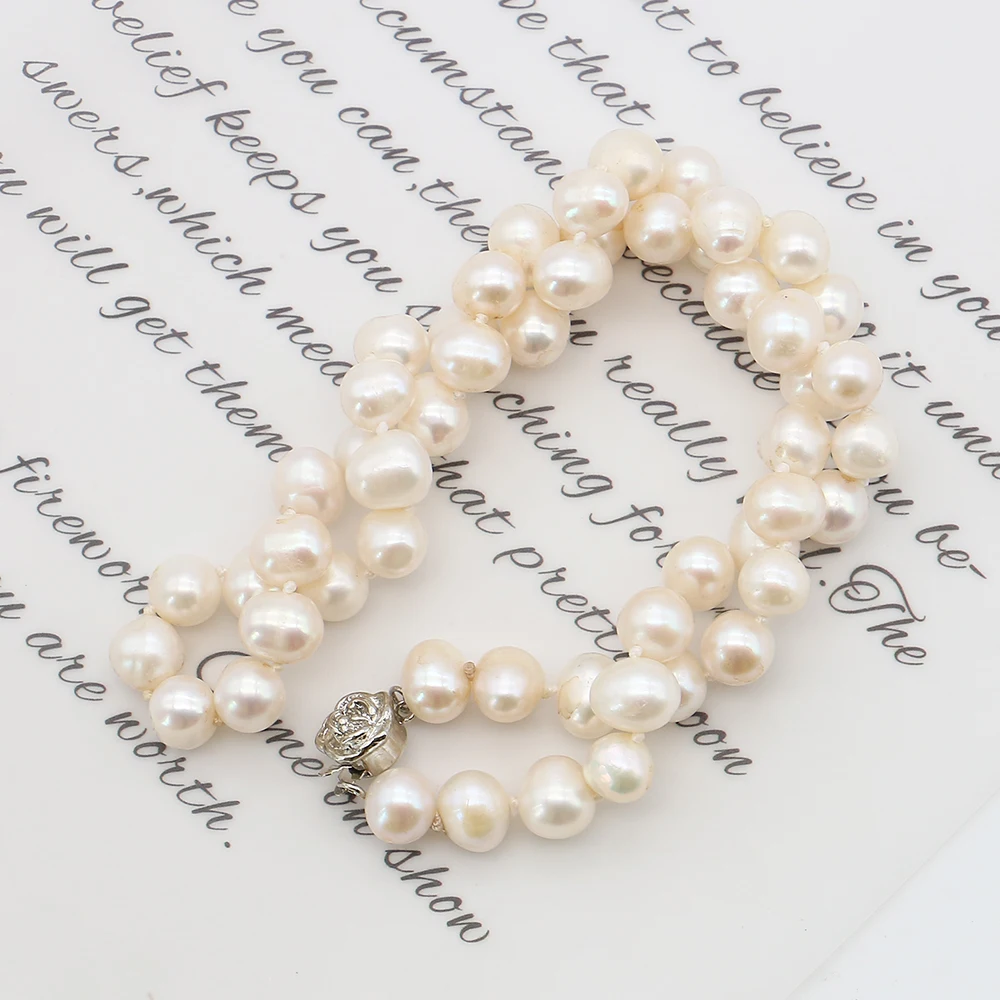 

43cm Length Round Pearl Necklace White Freshwater Pearls And Flower Clasp Women's Party Everyday Jewelry Necklace Gift 1strand