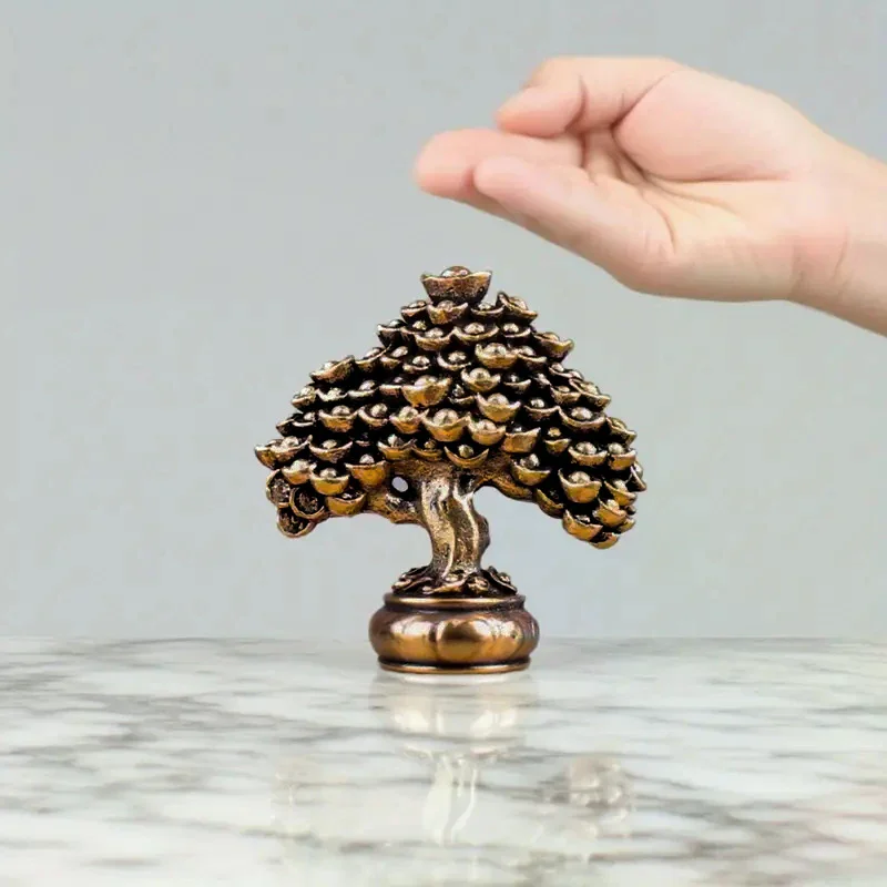 Brass Chinese Wealth Tree Feng Shui Figurines Money Tree Statue Fortune Housewarming Gift Home Office Decor Desktop Ornament
