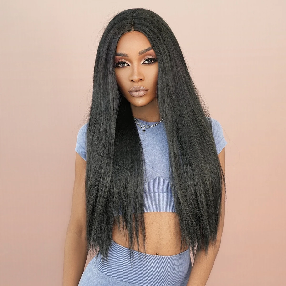 

30 Inch Natural Black HD Lace Front Wig Pre Plucked Ready to Wear Glueless Straight Highlight Synthetic Lace Front Wig for Women