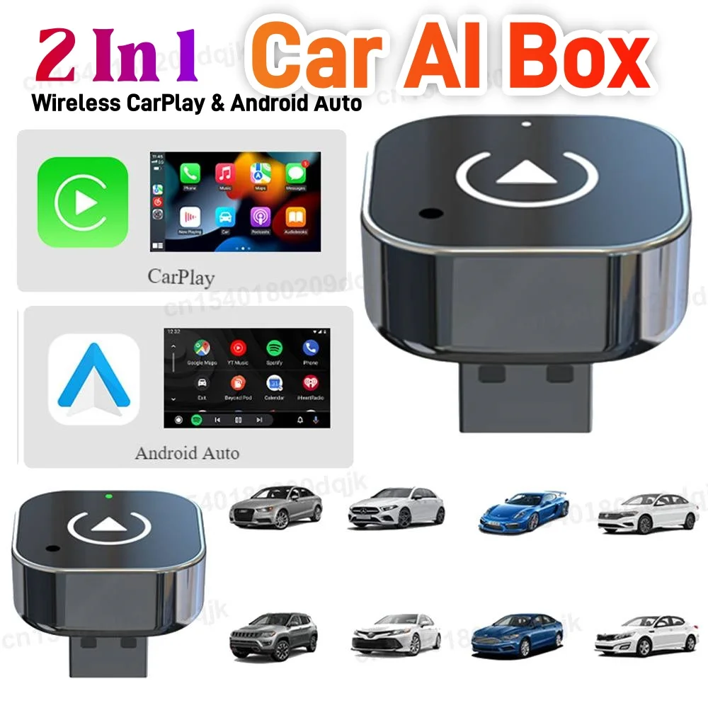 2 في 1 محول CarPlay اللاسلكي Android Auto Smart USB Dongle Auto Connect Plug & Play محول لسيارات CarPlay السلكية من المصنع