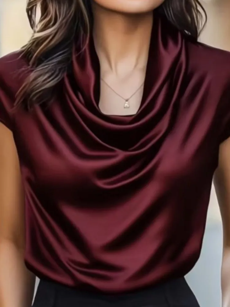 

Женская модная однотонная блузка-топ с отложным воротником, коротким рукавом, свободного кроя, элегантная офисная рубашка для работы, весна-лето