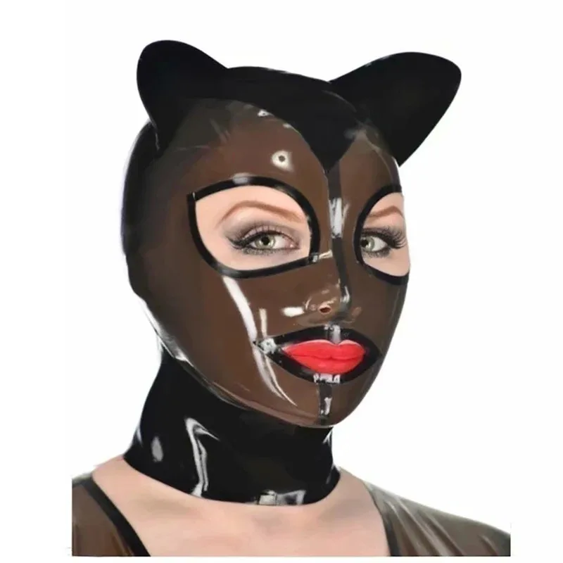 

Латексный резиновый капюшон, коричневый полупрозрачный для комбинезона, маска для косплея на Хэллоуин с кошачьими ушками, см; 5