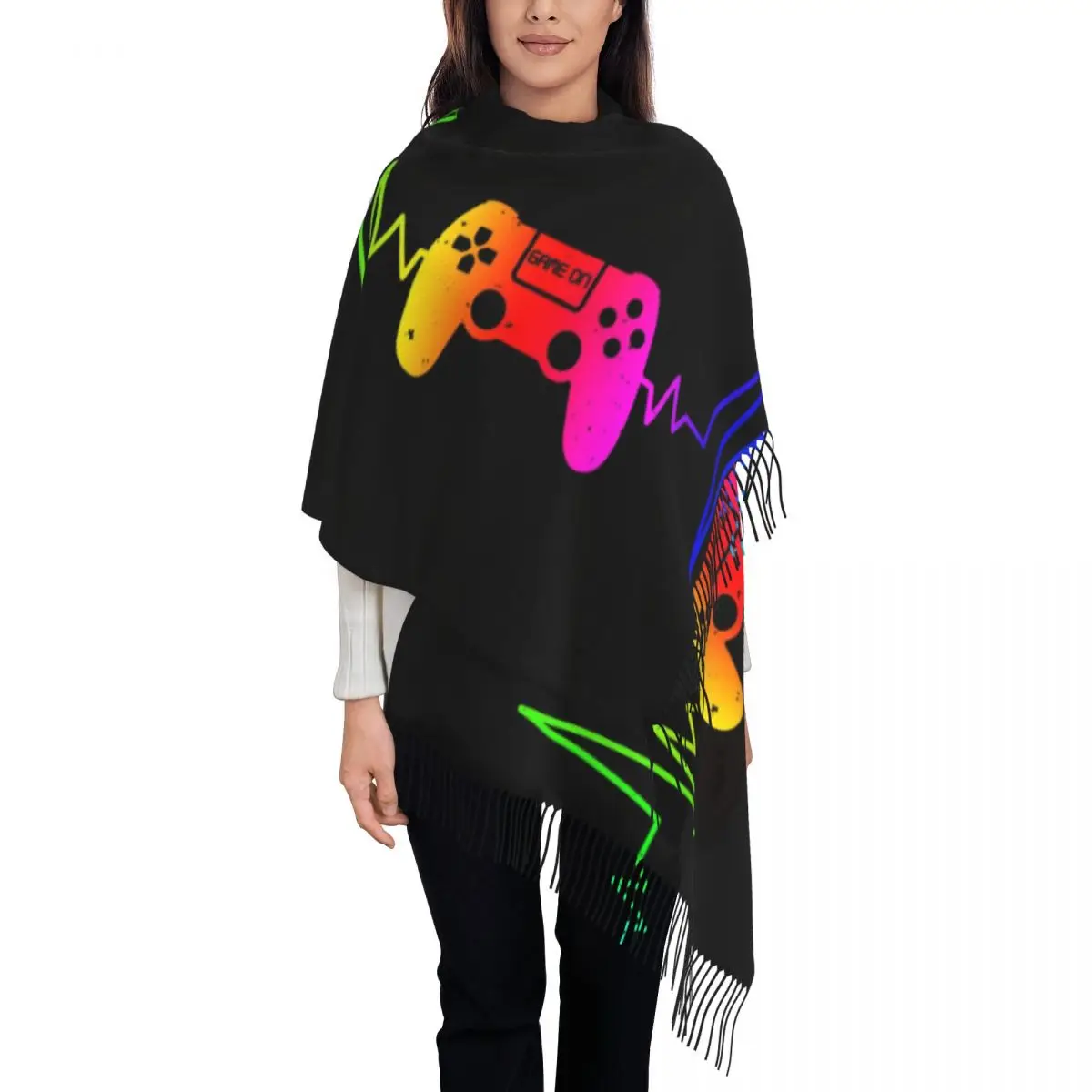 

Customized Printed Video Game Controller Heartbeat Scarf Men Women Winter Fall Warm Scarves Gamer Gaming Shawl Wrap