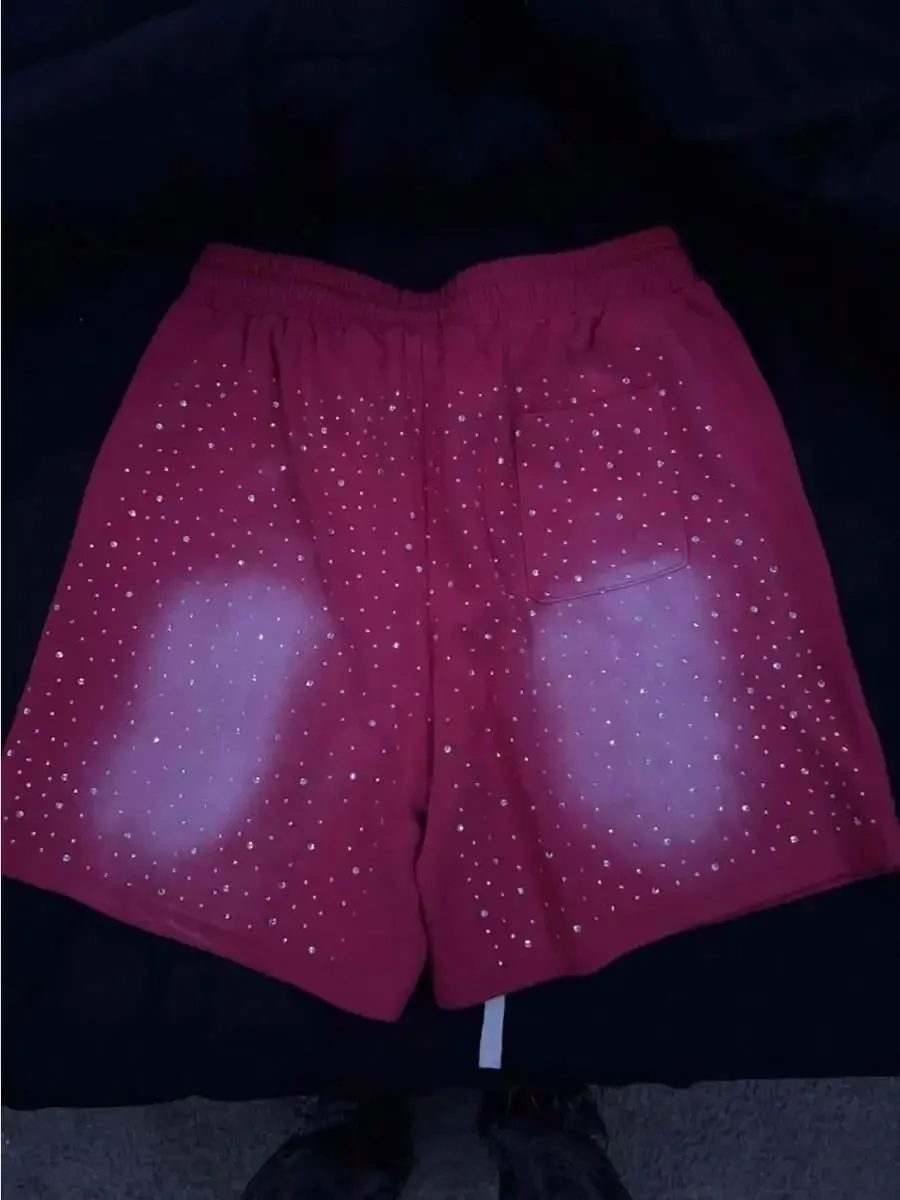 

Mens Elastic Waist Loose Casual Shorts With Rhinestone Dot Pattern
