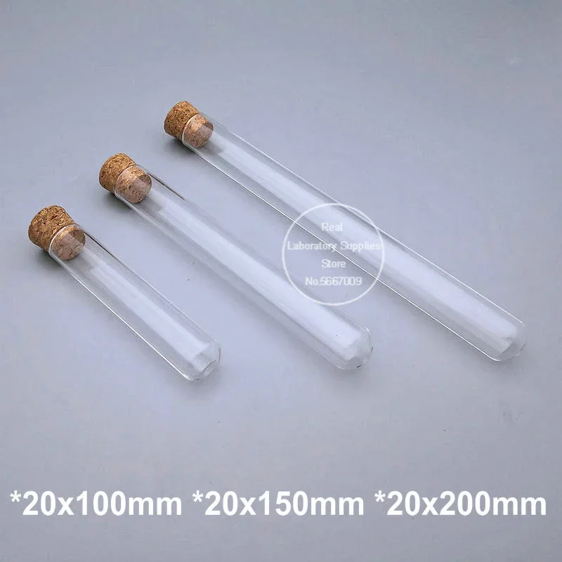 10pcs/lot Lab 15mm To 30mm Thicken Glass Test Tube with Cork Caps Round Bottom Sampling Vial Educational and School Supplies