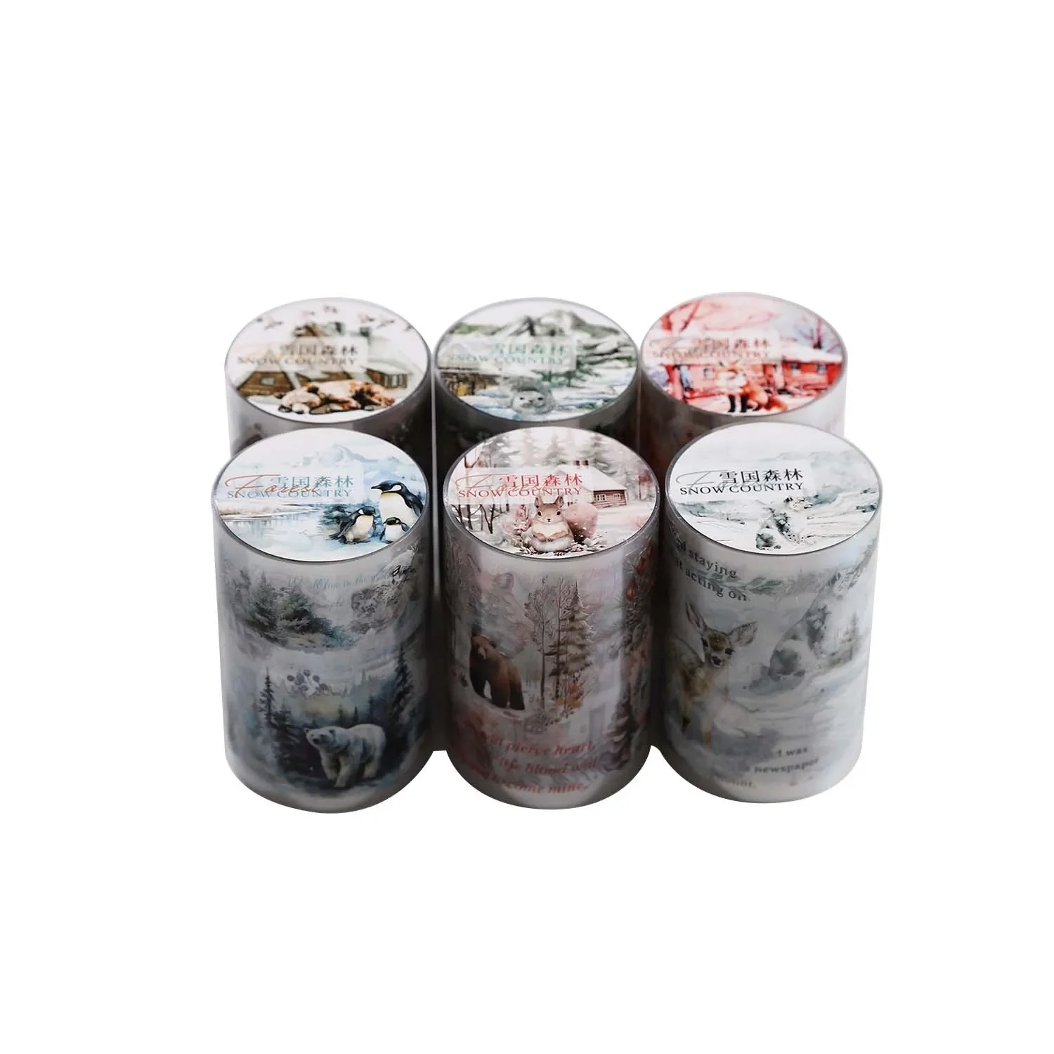 1Pc Snowy Forest Series Masking Washi Tape Winter Animals Handbook Decorative Adhesive Sticker Diy Label Scrapbooking