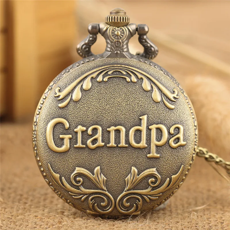 

Vintage Style Engraved Grandpa Words Men's Pocket Watch Analog Quartz Movement Arabic Number Display Gift To Grand Father