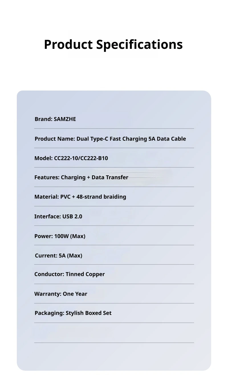 SAMZHE Dual Type-C PD100W Schnellladekabel für Huawei Pura80 Honor Apple 17/16/15 Xiaomi Laptops iPad USB-C Ladekabel – Detail 19