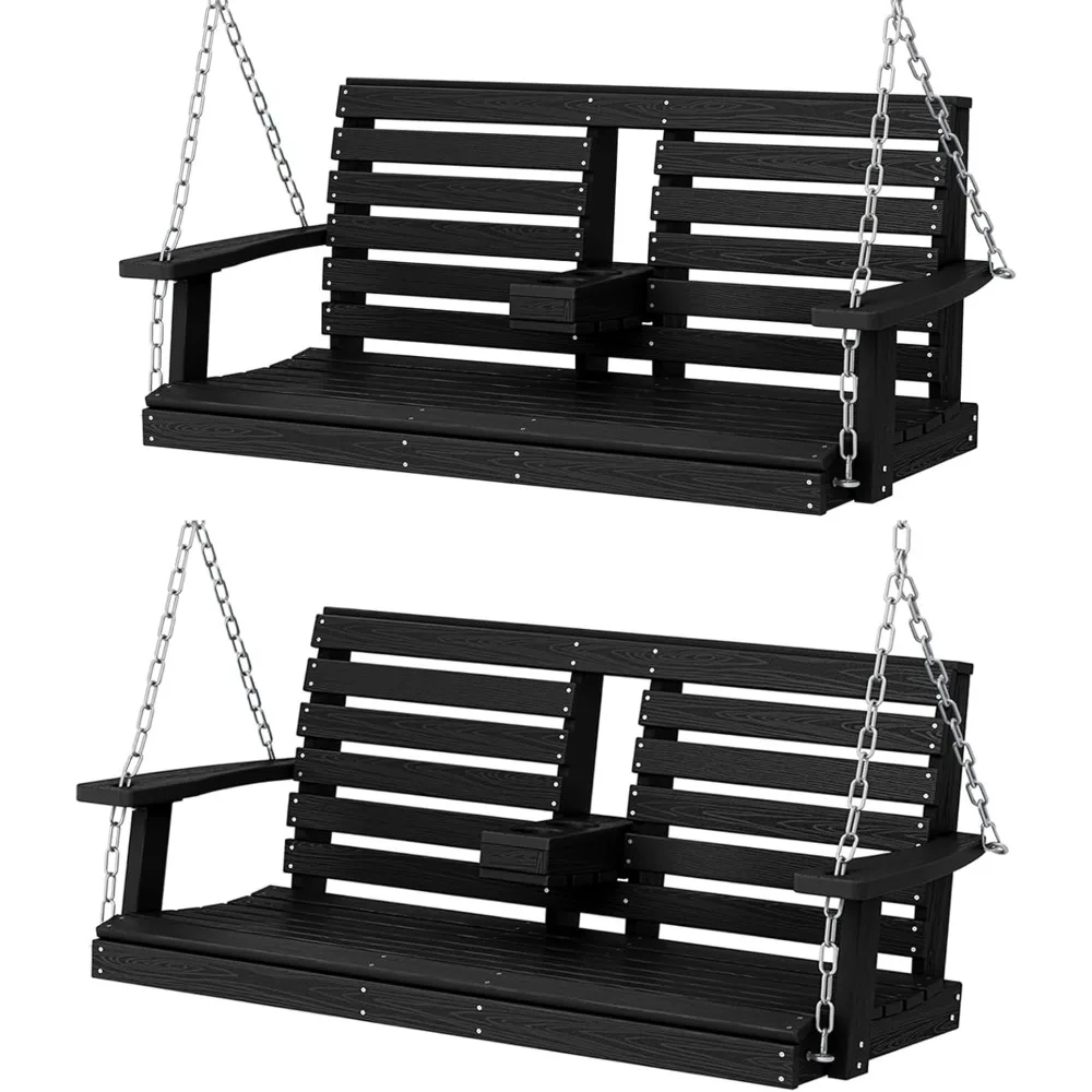 

Outdoor Patio Swing Set - 2 Seat Hanging Porch Swing with Cup Holders, Waterproof & 660LBS Weight Capacity