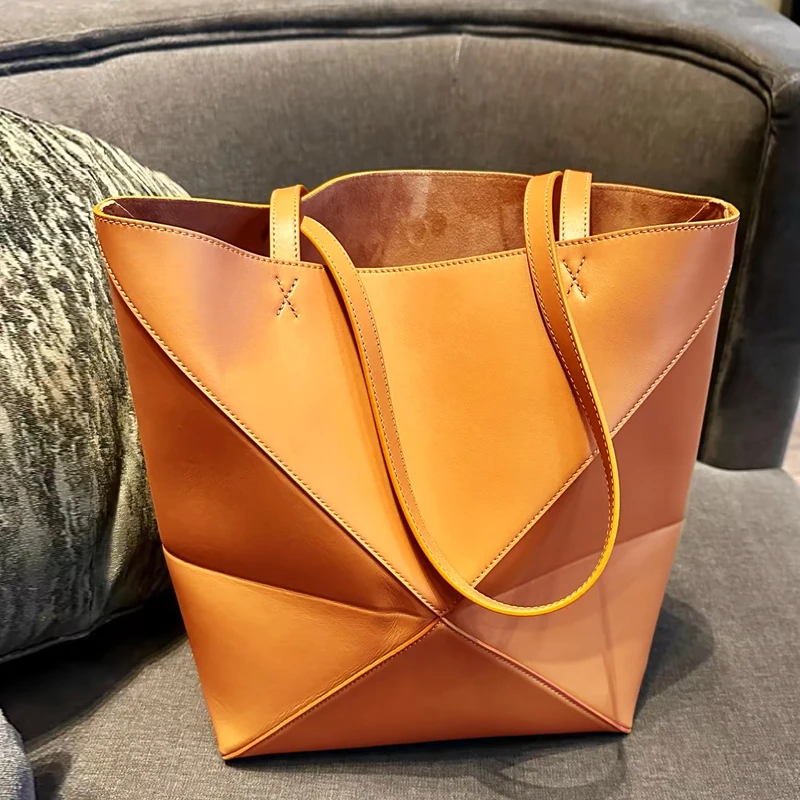 Classic Puzzle Fold Tote Bags For Women Luxury Designer Handbag Purse 2024 New In PU Splicing Top Handle Large Capacity Shoulder