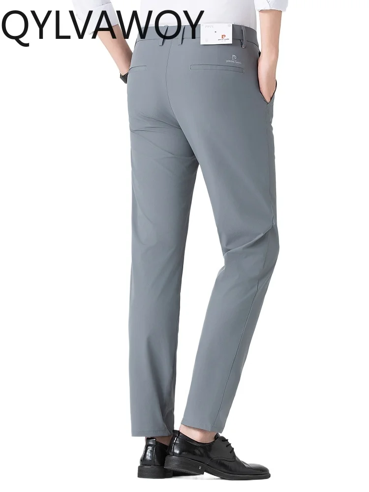 

QYLVAWOY 87% Polyamide Casual Pants Men's Spring and Summer New Elastic Straight Trousers Middle-aged Trousers Thin Pants LJ2307