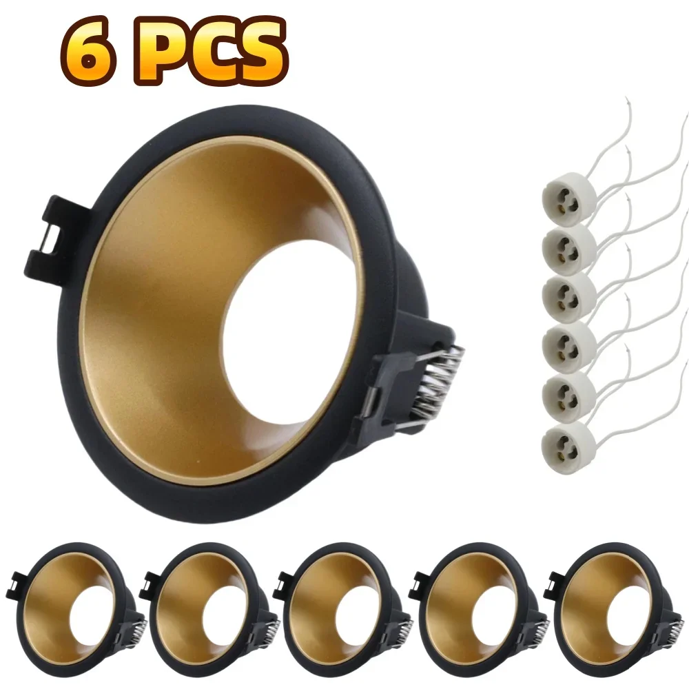 

6Pcs GU10 Downlight Frame White Brushed Aluminum Alloy Recessed Ceiling Downlight Fitting Cut Hole Anti-glare Design