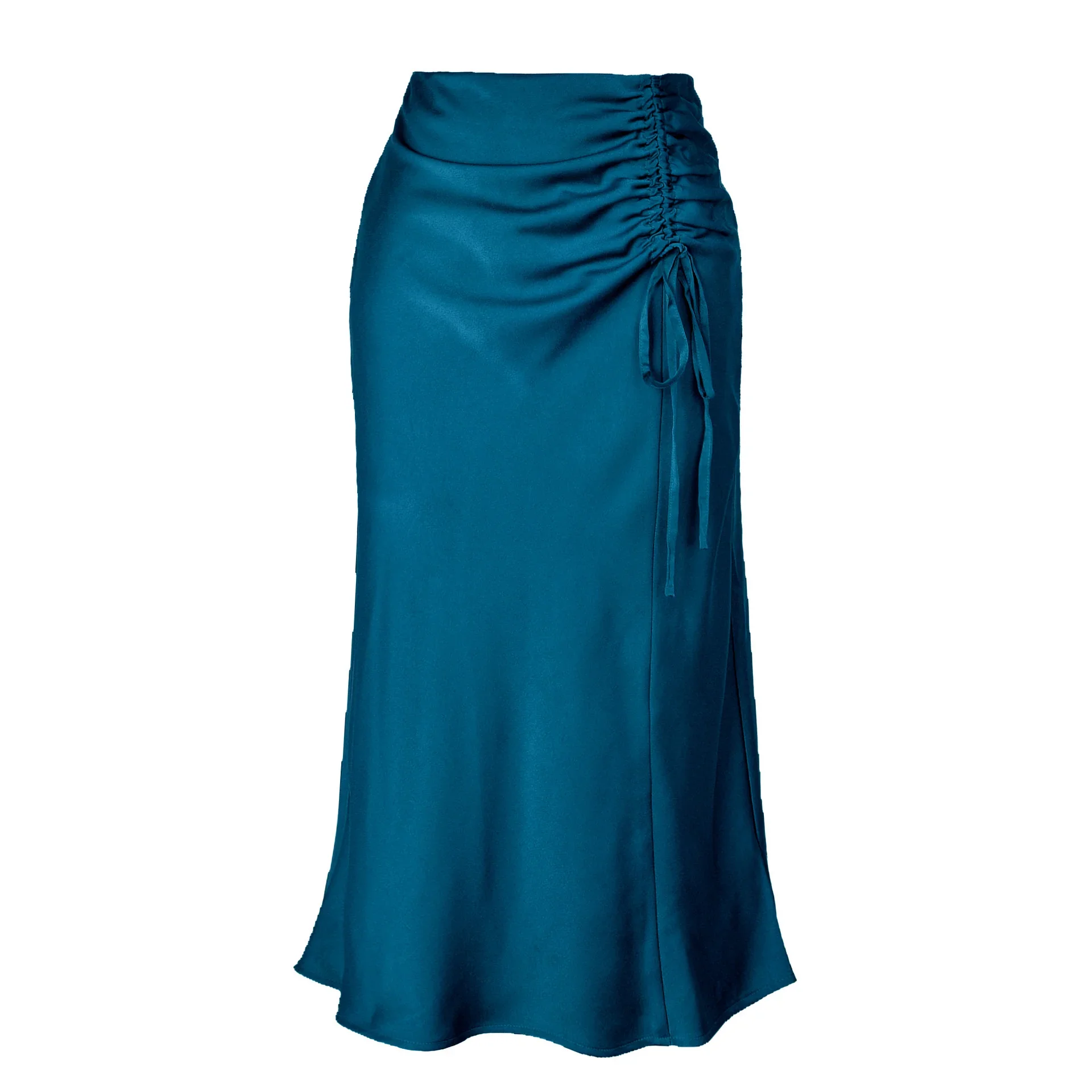 

New In Shirring Satin Skirt For Women 2024 Summer High Waist Slim Zipper Long Skirt Sexy Bodycon Elegant Solid Color Midi Skirts