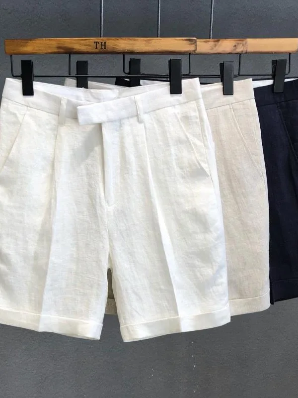 Summer New Men's Linen Suit Shorts Casual British Flip-Flop Cotton-Linen Five-Part Beach Pants Breathable Loose Straight Leg
