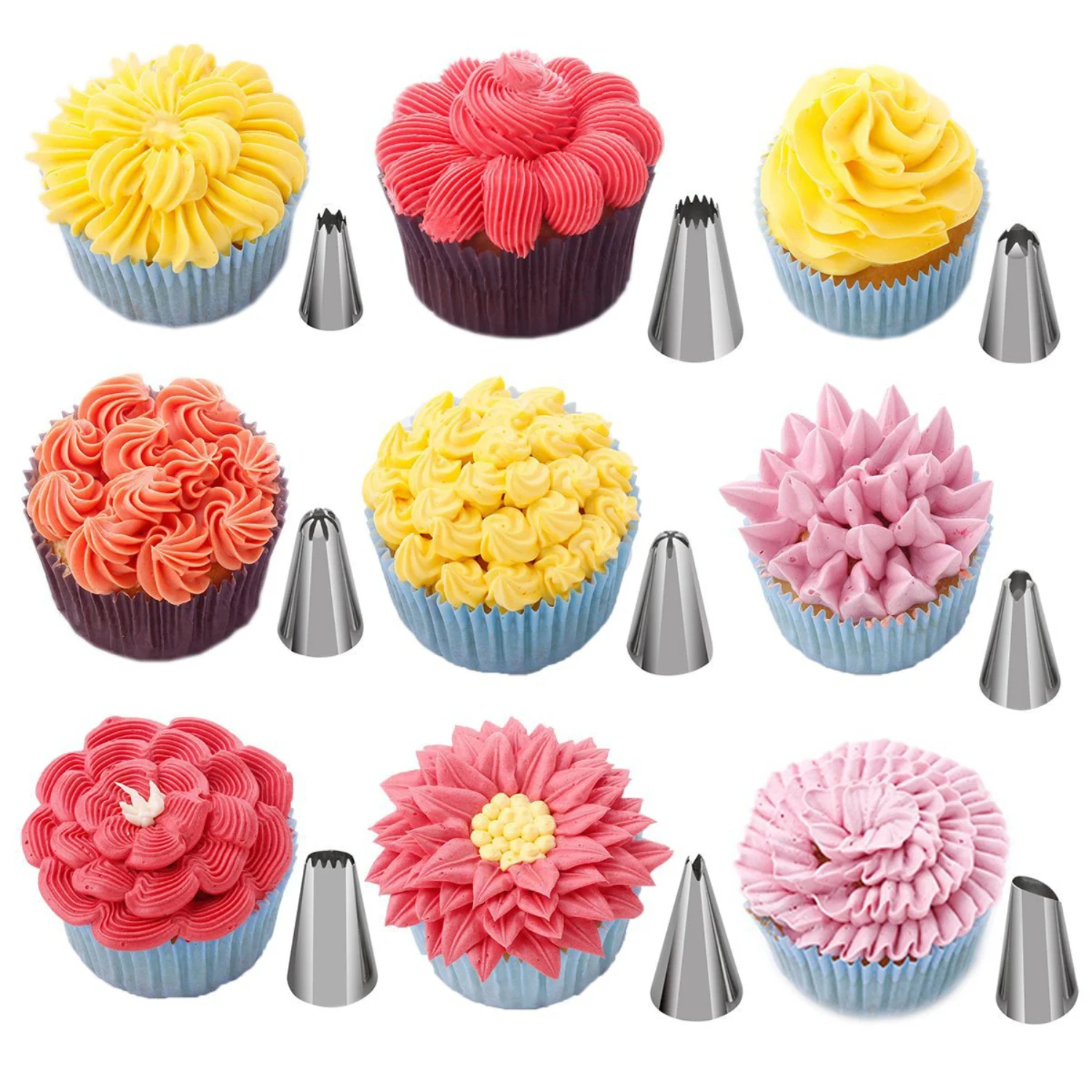 Flawlessly Decorate Pastries, Cupcakes, and Cookies with High Quality Professional Grade 63Pcs Stainless Steel Cake Decorating S