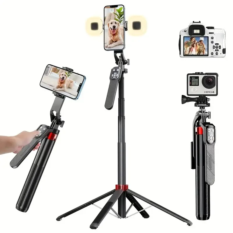 

Штатив для селфи-палки с защитой от сотрясений и двойной подсветкой, пульт дистанционного управления Bluetooth, выдвижной тип, совместимый со всеми смартфонами