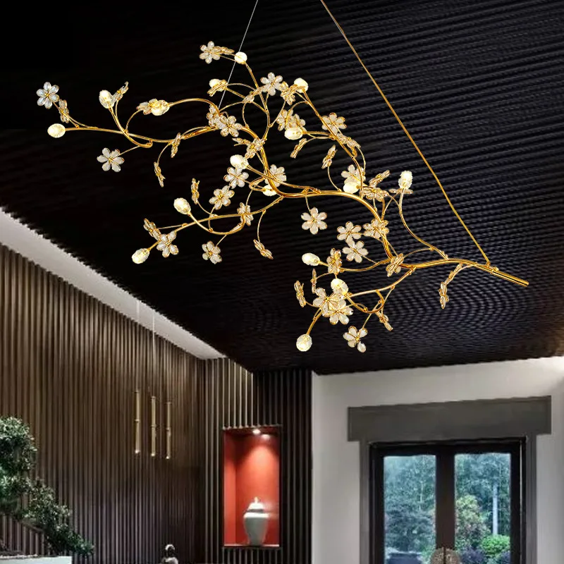 Nordic Modern Luxury Crystal Gold-plated High-end Chandelier Design for Living Room Lobby Hotel Restaurant Branch Decoration LED