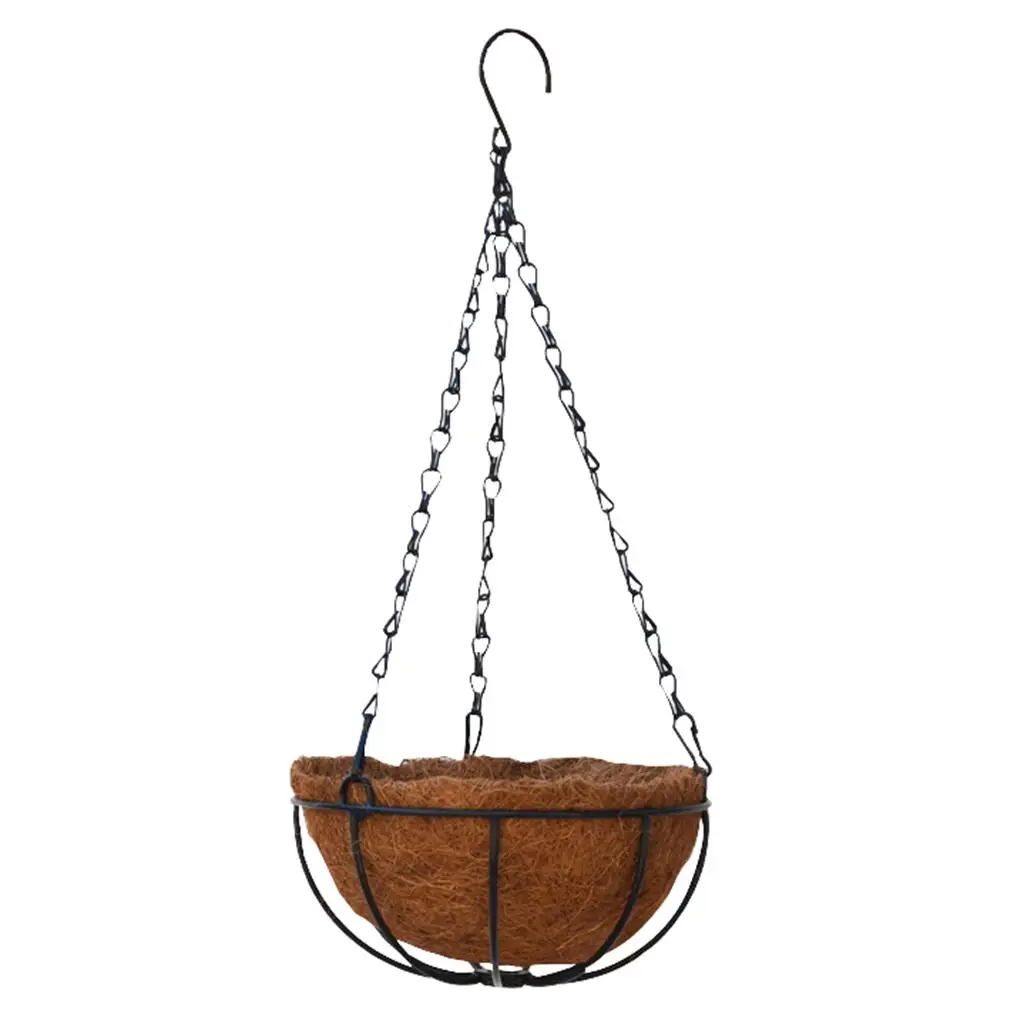 Outdoor Hanging Plant Pot Brown Metal Chain Basket Holder for Indoor and Outdoor Hanging Planters