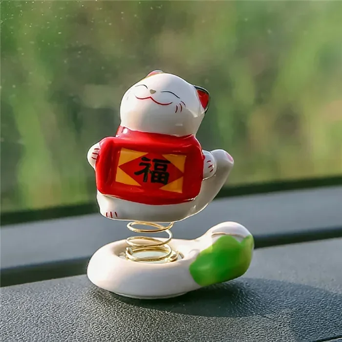 Car Ornament Spring Lucky Cat Decoration Doll Cute Mascot Figure Automotive Interior Dashboard Accessories Gift Home Furnishings