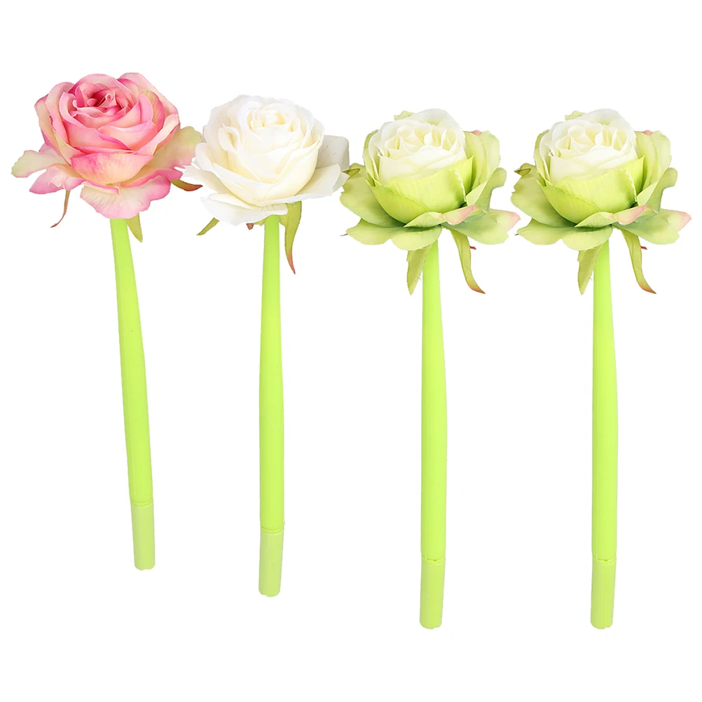 

4PCS Gel Pens Rose Design Soft Rubber Material School Office Supplies ABS Practical Writing Tools Gifts Students