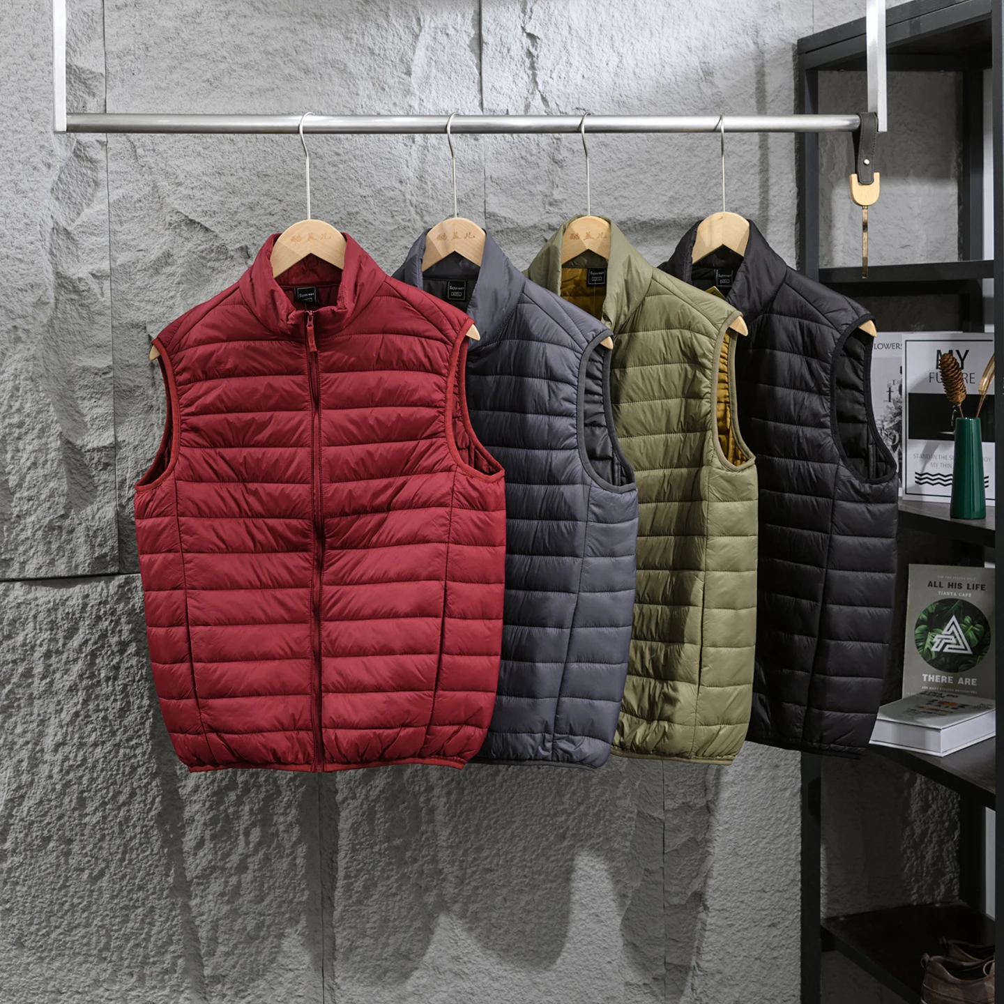 Men's Outdoor Casual Lightweight Cotton Vest Autumn Winter Warm Stand Collar Polyester Nylon Composite Fiber Standard Fit Vest