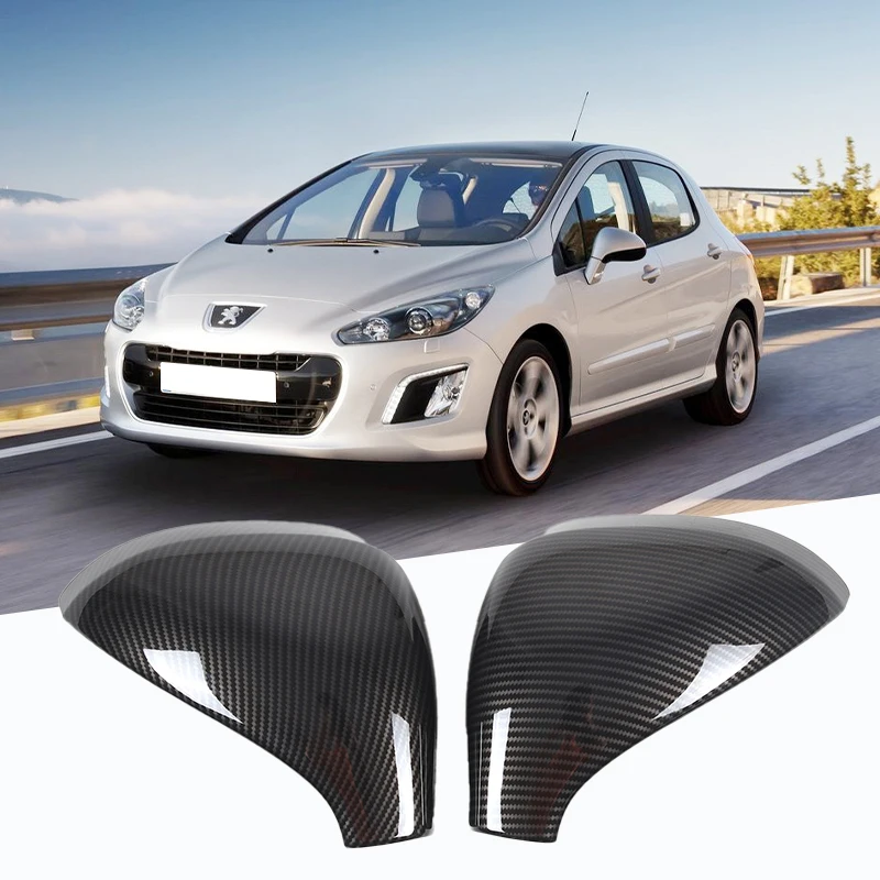 

For Peugeot 207 308 2006-2014 ABS Carbon Fiber Style Car Side Door Rearview Mirror Cap Cover Trim Auto Exterior Accessories