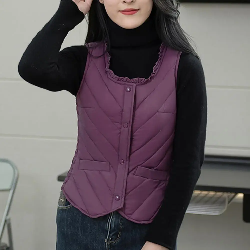 Women Lightweight Vest Jacket Cozy Stylish Fall Winter Women's Vest with Plush Padding U Neck Single-breasted Design for Warmth