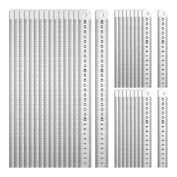 32 Pcs Metal Ruler Bulk Set 6 Inch And 12 Inch Stainless Steel Ruler Metric Straight Edge Rulers Office Ruler