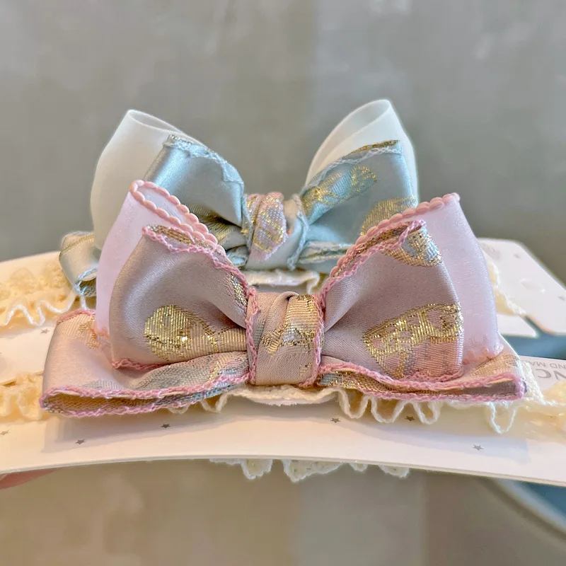 

New Exquisite Embroidery 3D Big Bow Headband Soft Lace Baby Forehead Protection Hair Accessories for Girls Photo Birthday Party