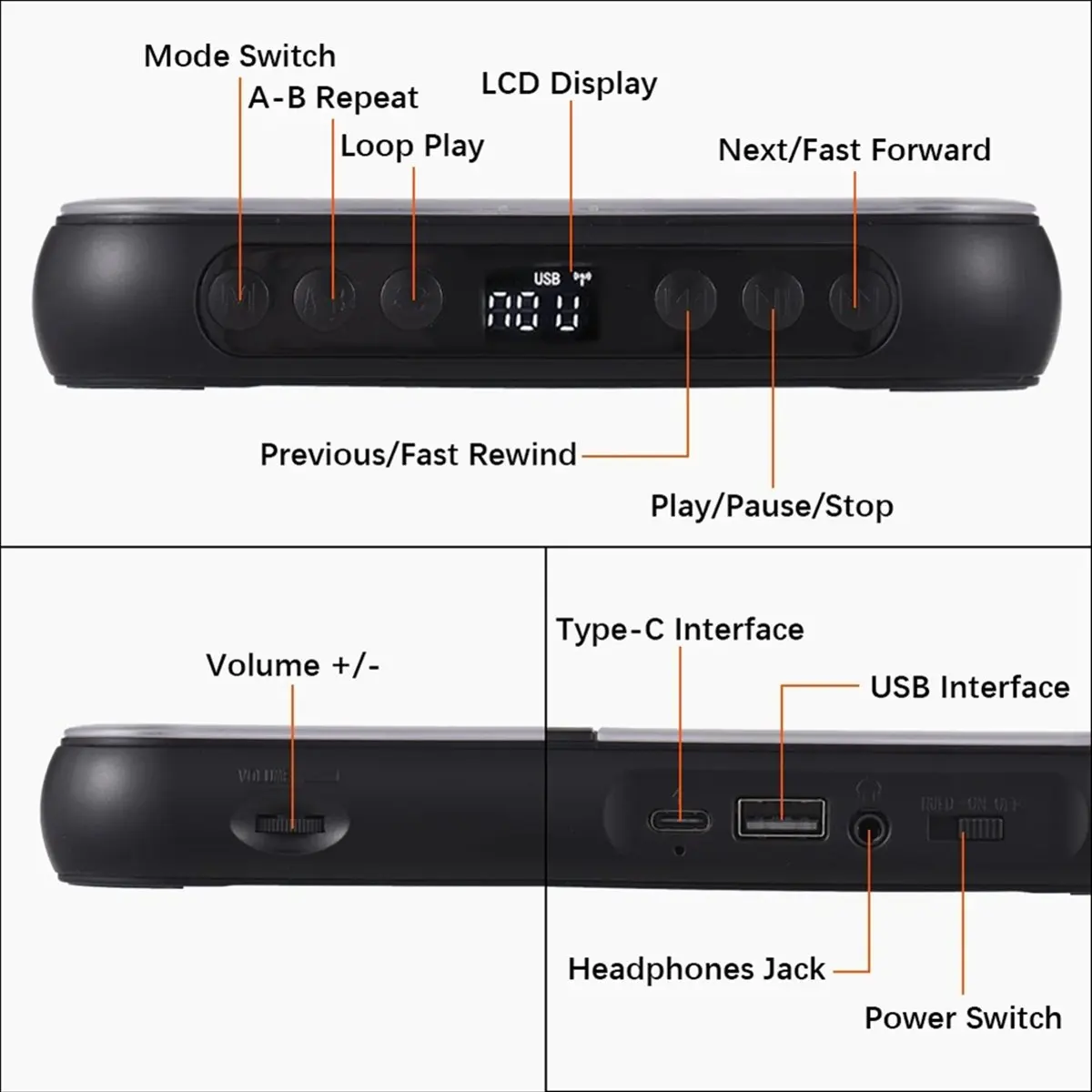 

-918 CD Player Portable BT Music Player CD Runner Dustproof Cover 6 Modes Remote Control External Playback HIFI Sound