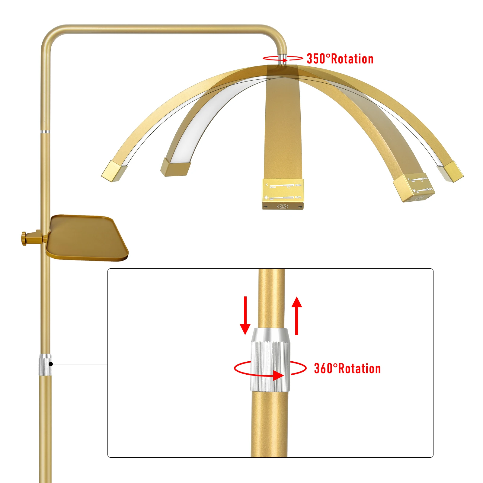 Fosoto FT-Y9 28 بوصة الذهب مصباح LED نصف القمر على شكل ضوء Led فيديو لاش ضوء مع حامل أرضية للجمال رمش الوشم ماكياج
