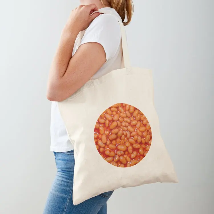 Bolsa de tela con estampado de patrón de comida: Frijoles al horno en salsa de tomate roja, bolsa de compras, bolsa de tela personalizada, bolsa de lona
