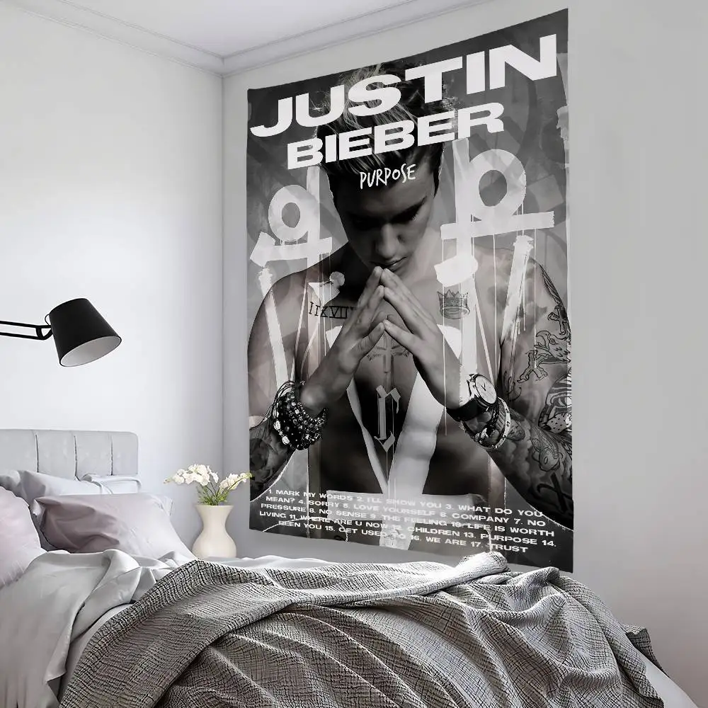 Singer J-Justin B-Bieber Tapestry Bedroom Living Bar Garden Outdoor Microfiber festival Decoration Background Art Banner
