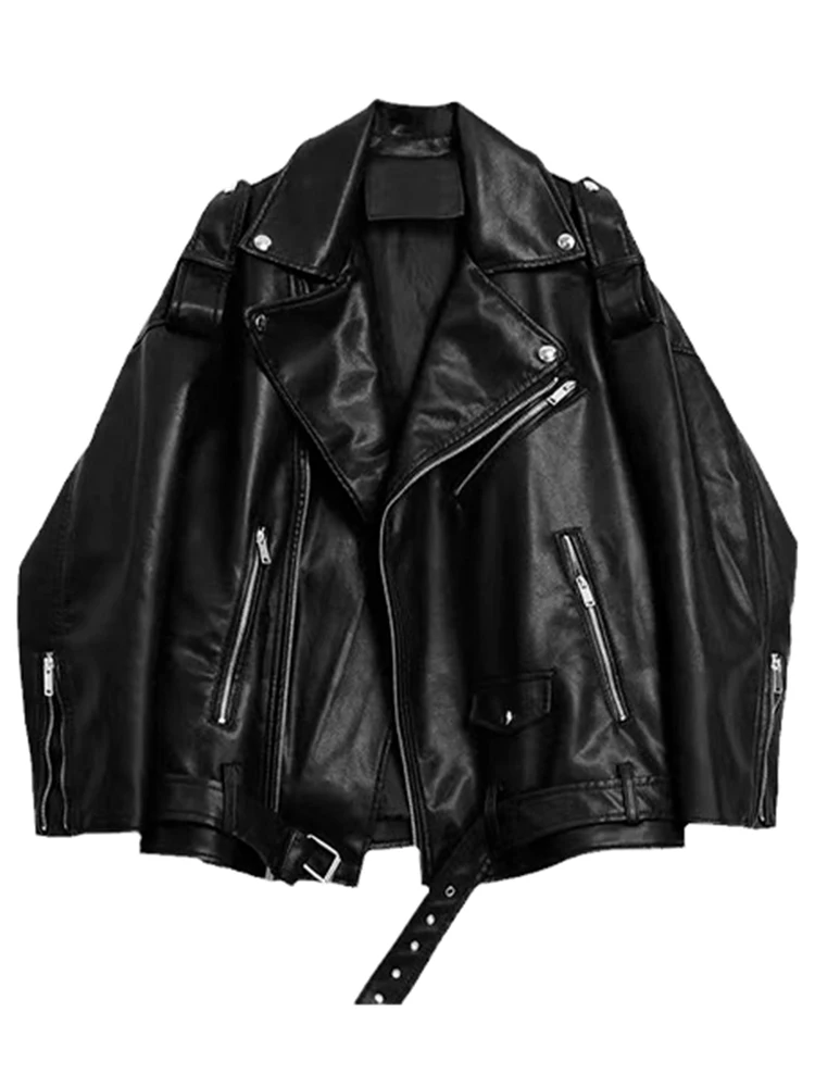 Autumn Winter Women BF Style Pu Coat Faux Leather Racer Jacket Outwear Dark Academia Harajuku Y2k Japanese Streetwear Cyber Punk