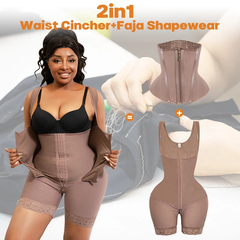 Women Tummy Control Butt Lifter Body Shaper Bbl Liposuction Medical Compression Shapewear Bodysuit Faja With Open Crotch Design