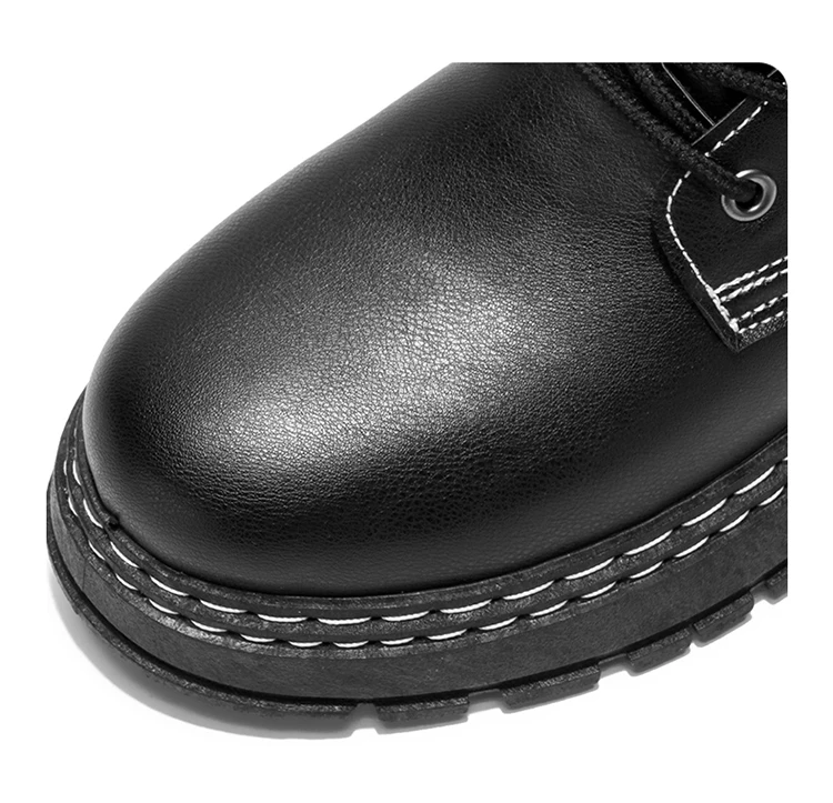 Herren Allround-Chunky-Plateaustiefel, Langlebige Leder-Streetwear-Arbeitsschuhe – Detail 3