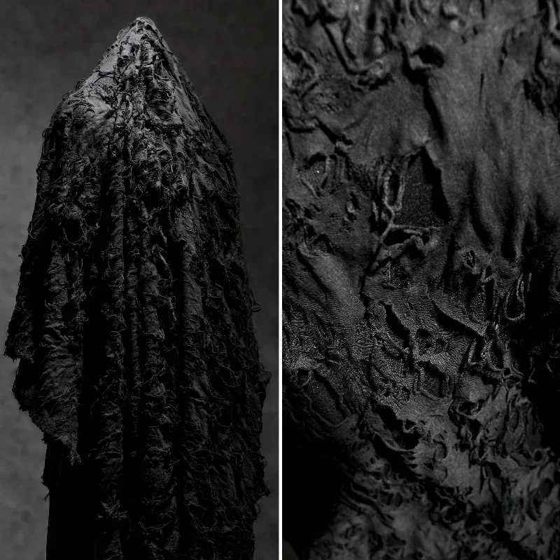 Black Opening Laughing Rage Elastic Knitted Fabric Creative Reconstruction Texture Handmade DIY Clothing Designer Fabric