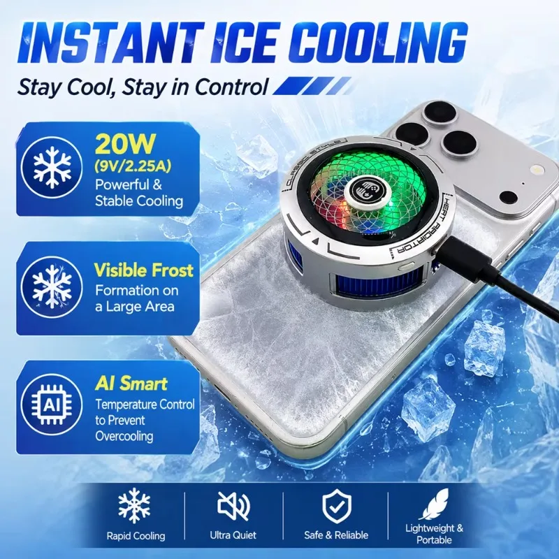 FS29 20W Semiconductor Phone Cooler Fan, Large Area Ice Cooling Magnetic Radiator Anti-overcooling for Gaming Live Streaming