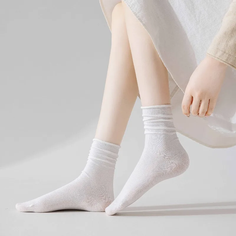 Pure Cotton Mid-Calf Socks for Women Spring Autumn Thin Model Materni Black White Summer Lightweight Ladies Long Socks