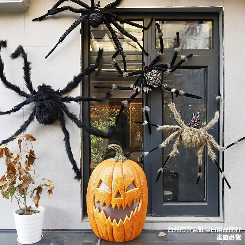 50cm/90cm/150cm/200cm Horror Giant Black Plush Spider Halloween Party Decoration Props Kids Children Toys Haunted House Decor