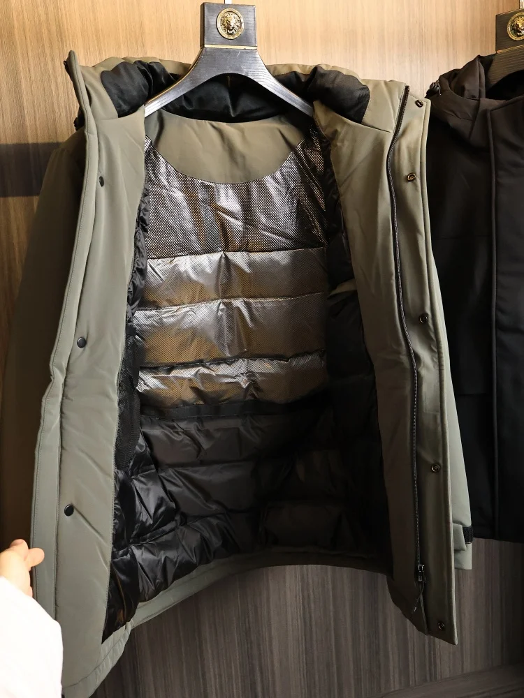 

Мужская утепленная водонепроницаемая зимняя пуховая куртка с капюшоном, городской стиль, стандартный крой, длинный рукав, на молнии