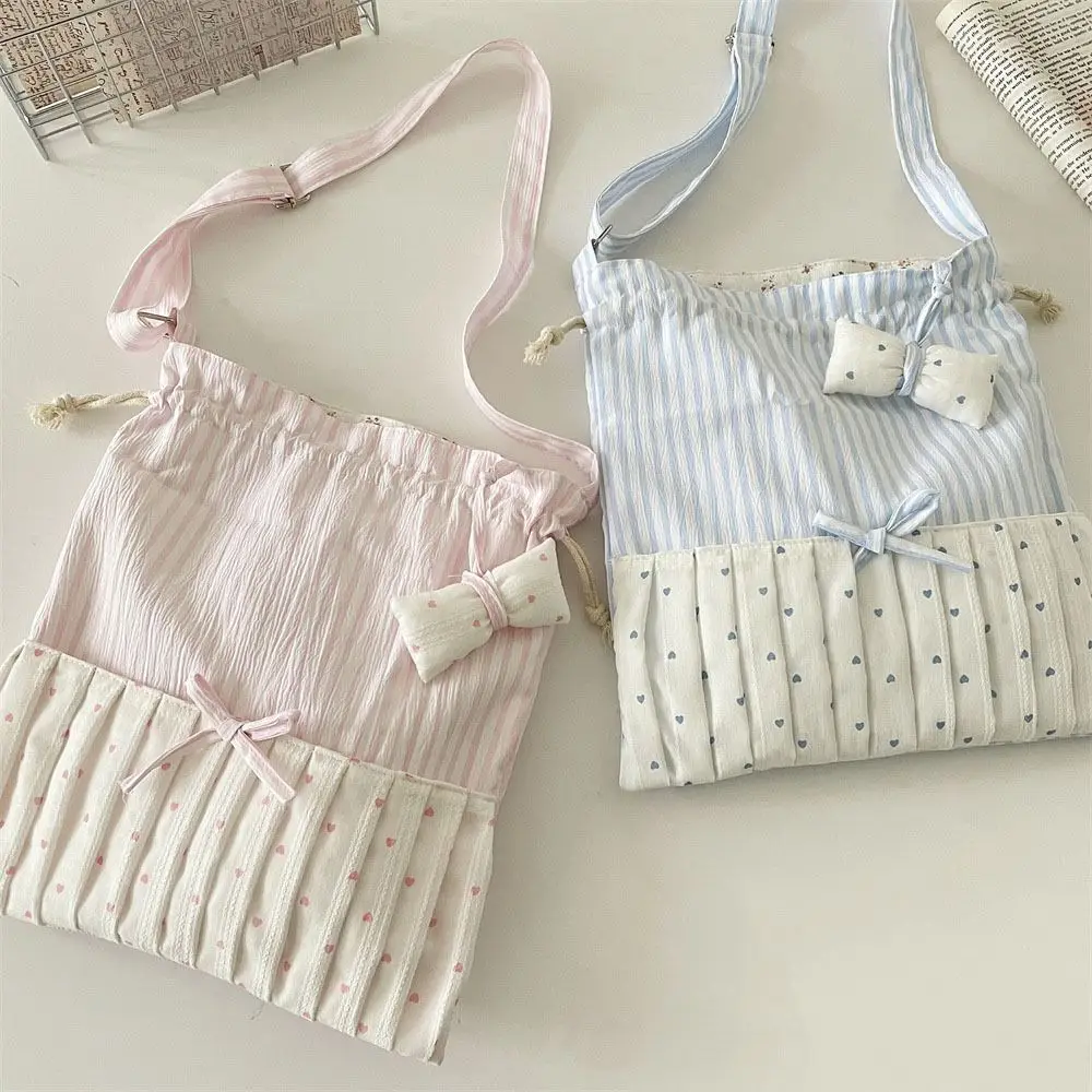

Cute Large Capacity Striped Shoulder Bag Patchwork New Design Sweet Tote Bag Korean Style Bow Crossbody Bag Shopping